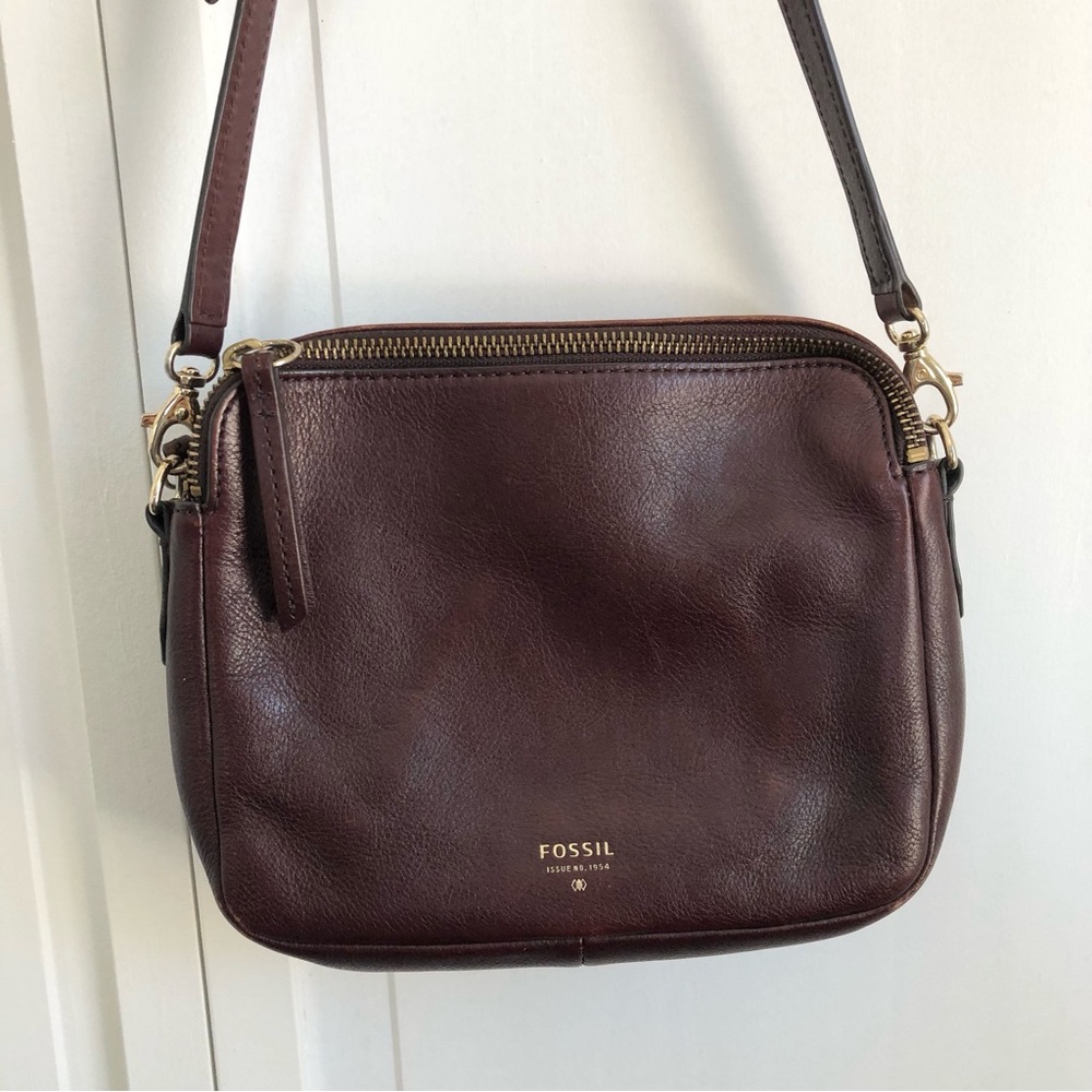 Fossil Leather Crossbody Purse Bag Dark Burgundy